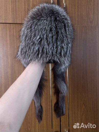 Шапка зимняя меховая женская серая лиса