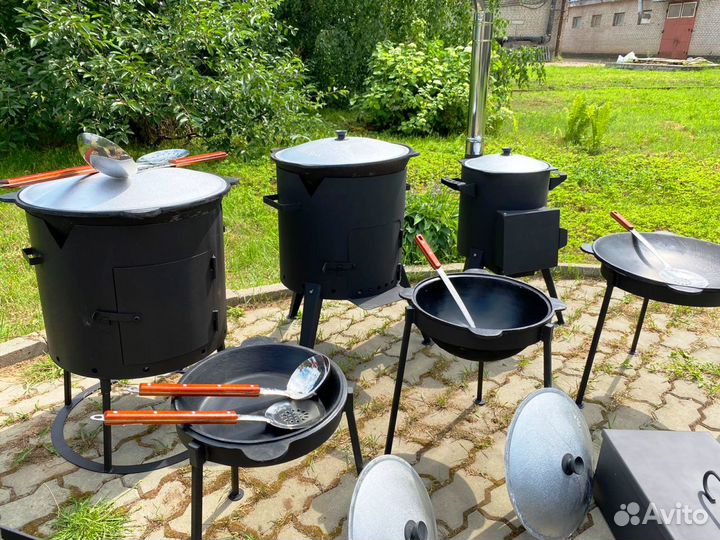 Казан чугунный, печь под казан, садж, шумовка