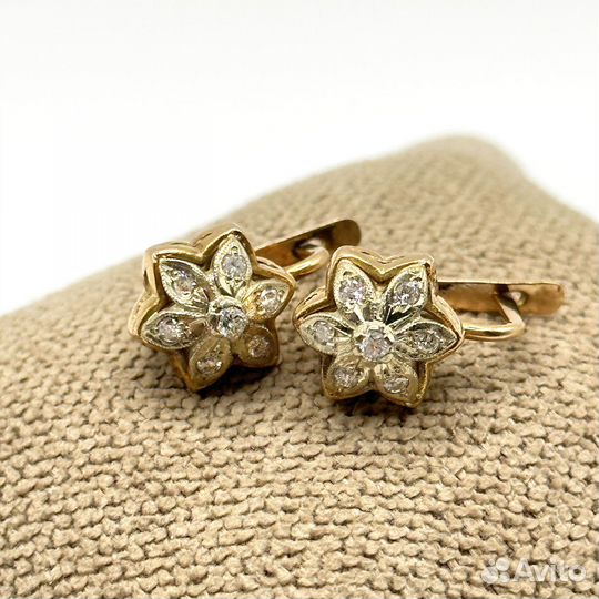 Золотые серьги малинки с бриллиантами 0,41 сt 583