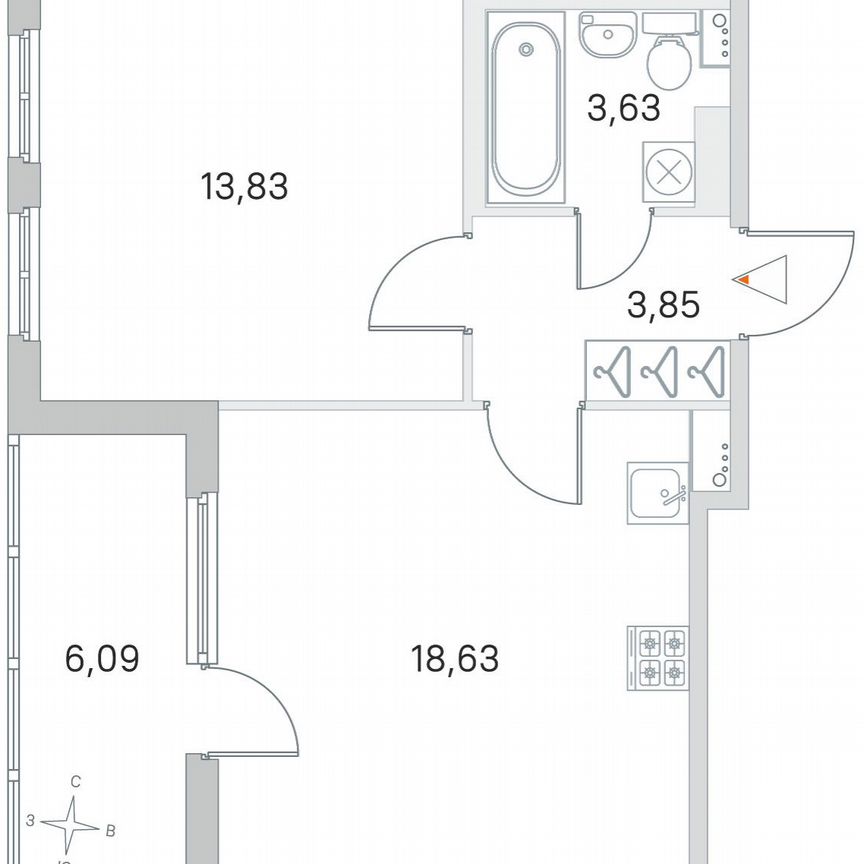 1-к. квартира, 43 м², 2/4 эт.