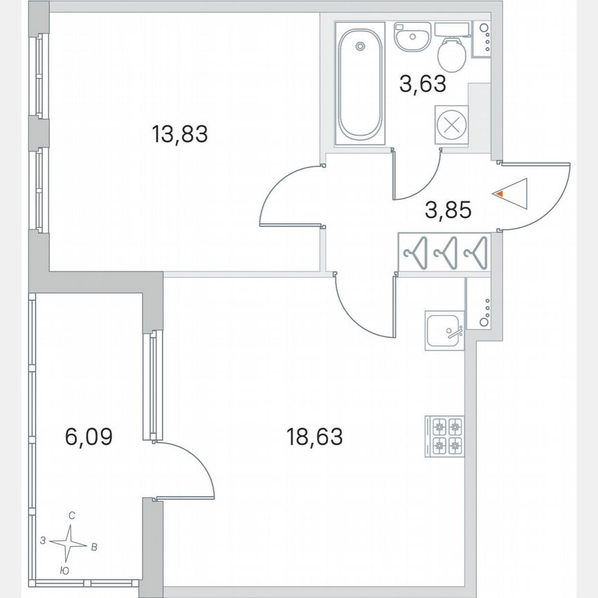 1-к. квартира, 43 м², 2/4 эт.