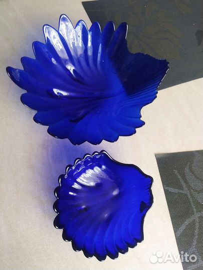 Ваза, сальник, синее стекло Гусь- Хрустальный