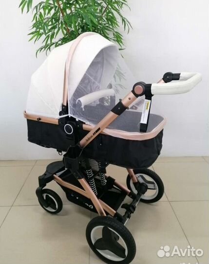 Коляска 3/1(белая Эко кожа) с автолюлькой