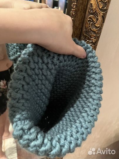 Шапка женская крупная вязка стильная изумрудная