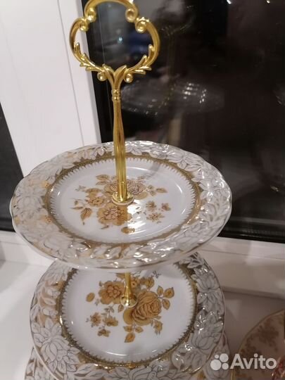 Ваза трехярусная Золотая Роза Чехия