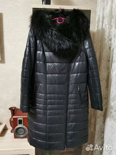 Кожанное утепленное пальто