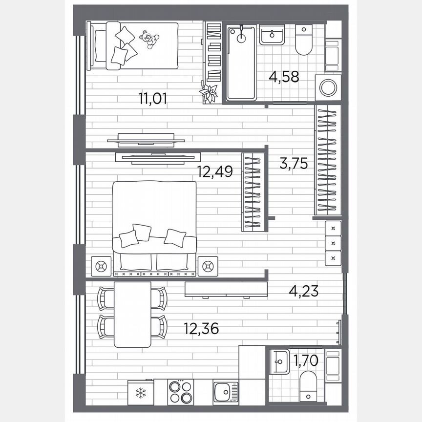 2-к. квартира, 50,1 м², 2/5 эт.
