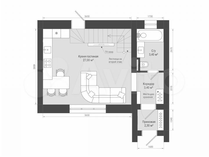 3-к. квартира, 75 м², 1/2 эт.