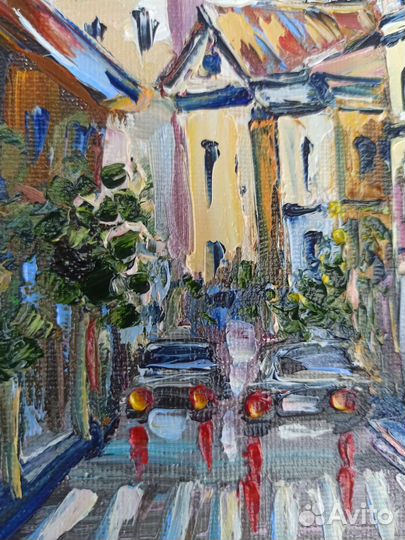 Городской пейзаж маслом миниатюра город