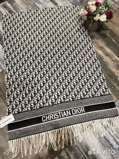 Кашемировый палантин Dior черный монограмм