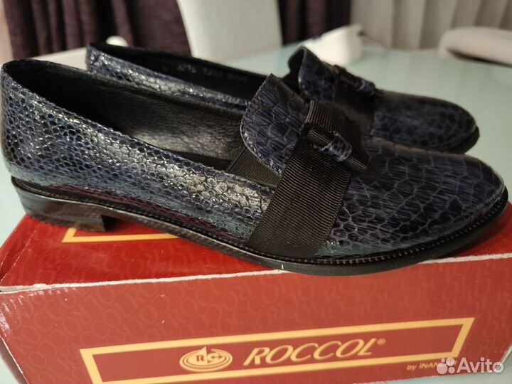 Туфли лоферы женские синие натуральная кожа 40