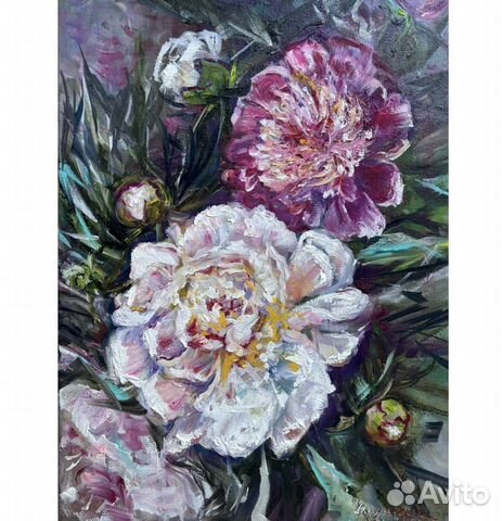Букет цветов. Картина маслом пионы 40x30