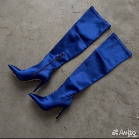 Ботфорты атласные синие Zara