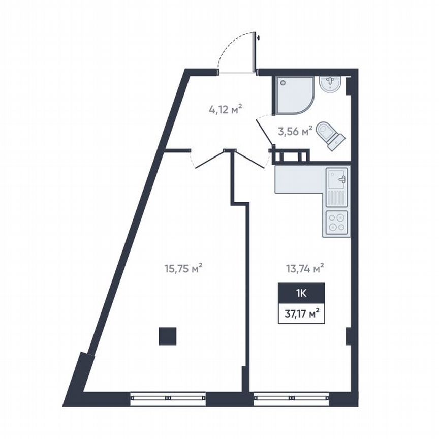 1-к. квартира, 37,8 м², 4/18 эт.