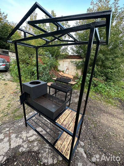 Мангал с крышей,казан,лофт
