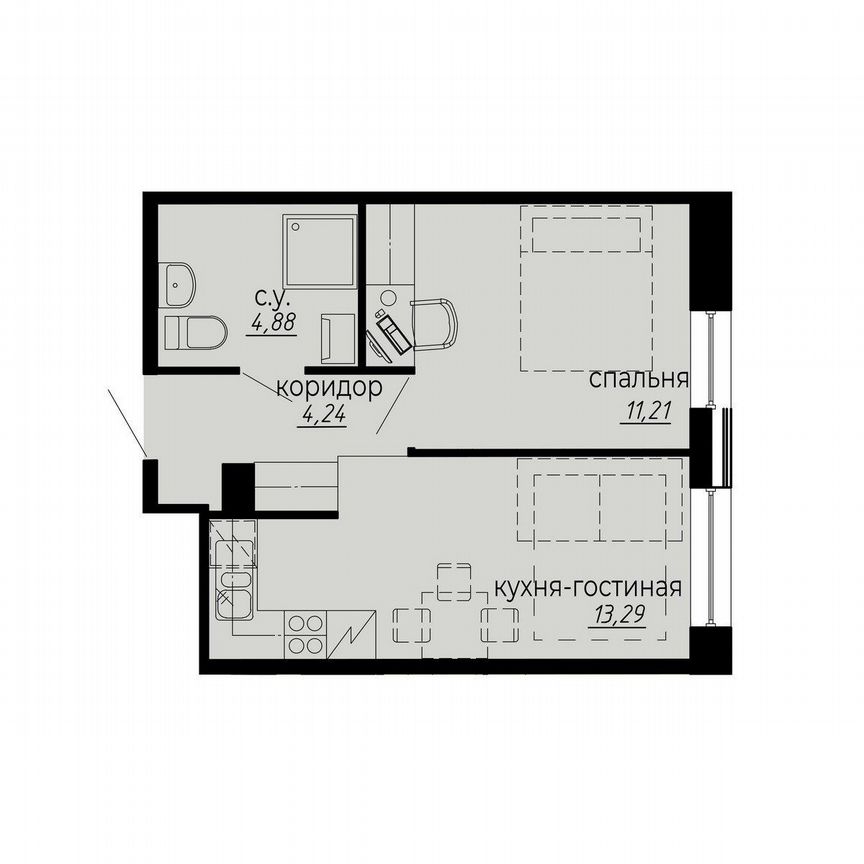 1-к. апартаменты, 33,6 м², 3/10 эт.