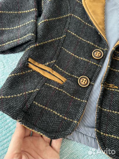 Стильный пиджак 86-92(+брюки,лонгслив,шарф,ремень)