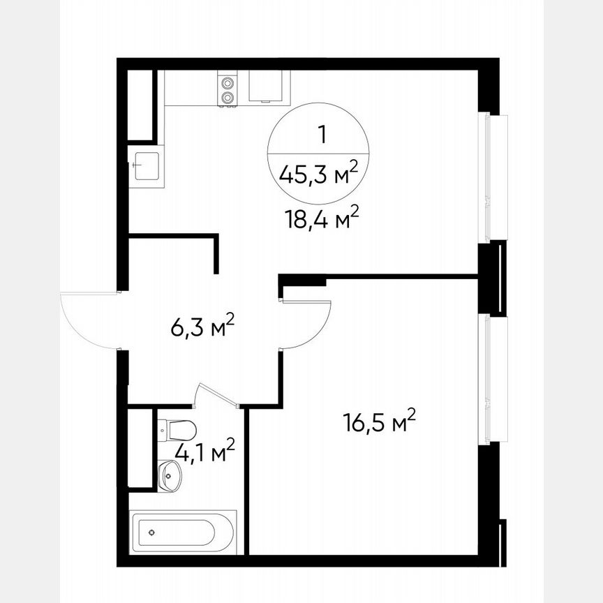 1-к. квартира, 45,3 м², 8/17 эт.
