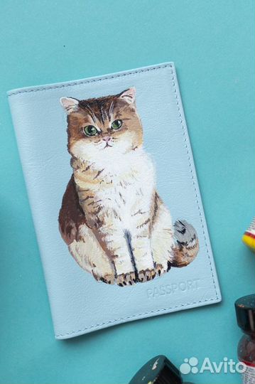 Кожаная обложка на паспорт с ручной росписью - пор