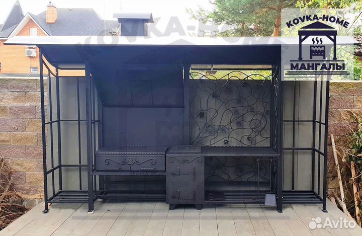 Супер-мангал с крышей и печью для кафе ресторана