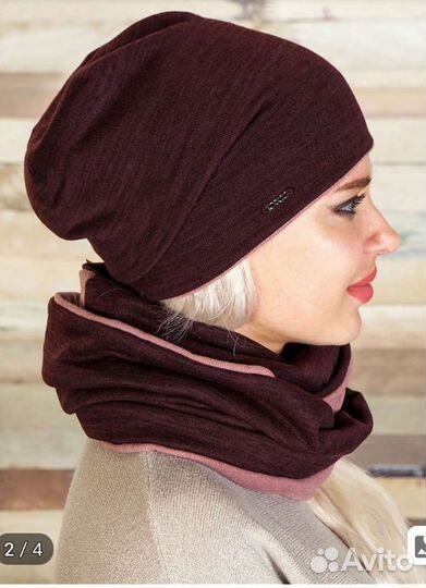 Комплект шапка и снуд женские(двухсторонний)