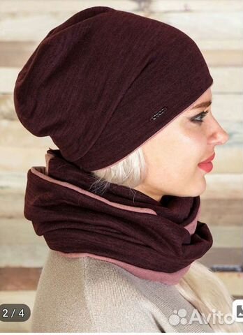 Комплект шапка и снуд женские(двухсторонний)