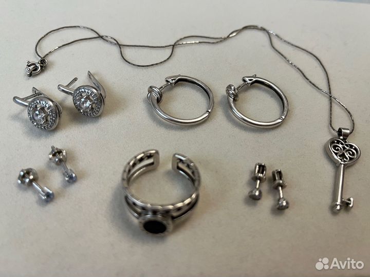 Серебро серьги кольца цепи