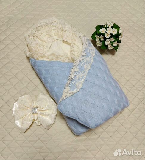 Конверт на выписку с шикарным бантом зимний (новый