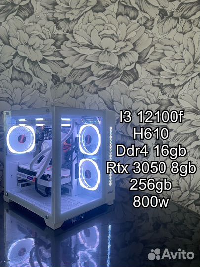Игровой компьютер i3 12100f/rtx3050/16gb/256/800w