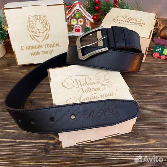 Ремень с гравировкой из натуральной кожи
