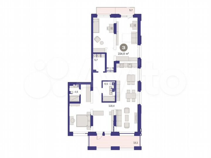 3-к. квартира, 154 м², 1/6 эт.