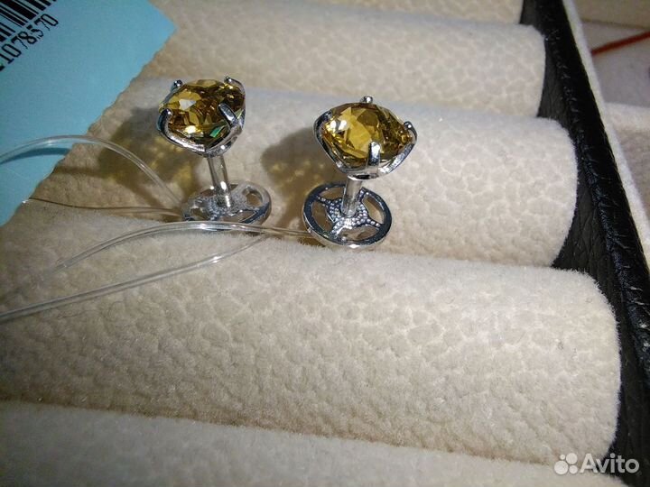 Пусеты серебро с цитрином