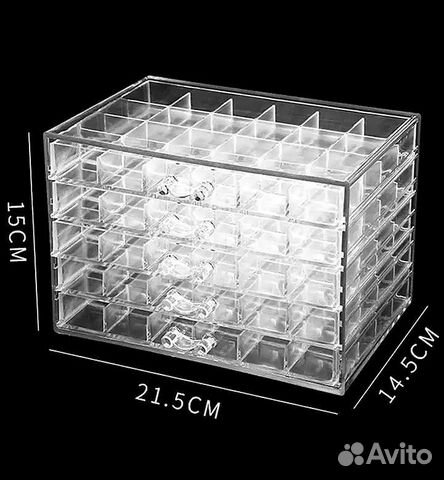 Шкатулка прозрачная с выдвижными ящиками и ячейкам