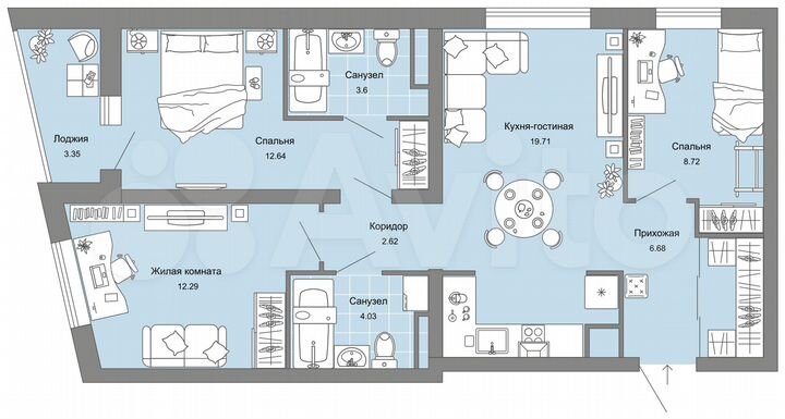 3-к. квартира, 72 м², 10/12 эт.