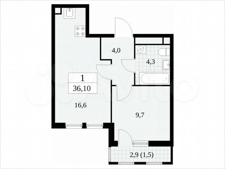 1-к. квартира, 36,1 м², 11/30 эт.