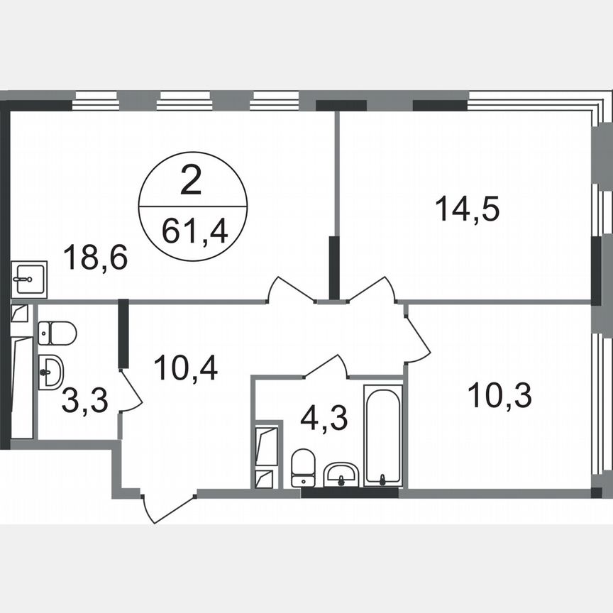 2-к. квартира, 61,4 м², 9/17 эт.