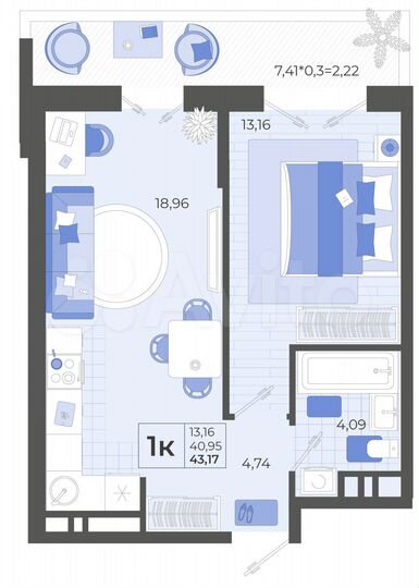 1-к. квартира, 43,2 м², 2/14 эт.