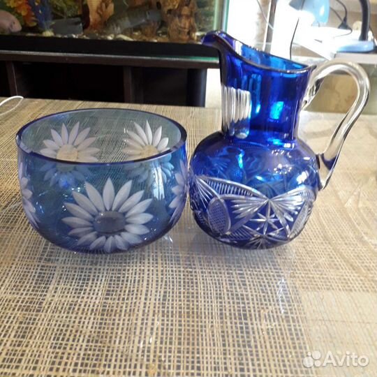 Ваза для фруктов на ножке,цветное стекло СССР