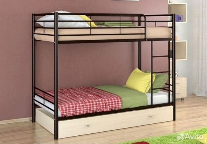 Двухъярусная кровать манеж с высокими бортиками