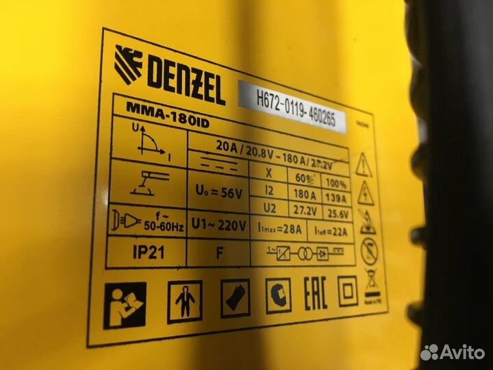 Аппарат инвертор дуговой сварки 180 А, пвр denzel