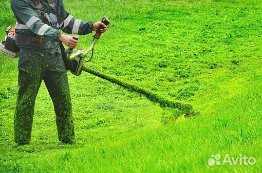 Покос травы тримером