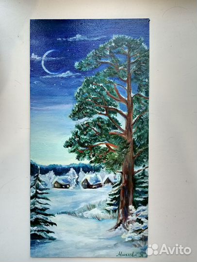 Картина маслом пейзаж ручная работа 20х40 см