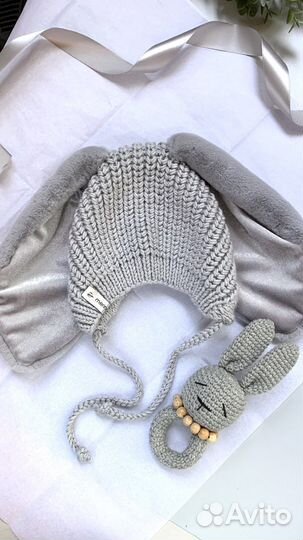 Шапочка с ушками зайки (3-6 мес)