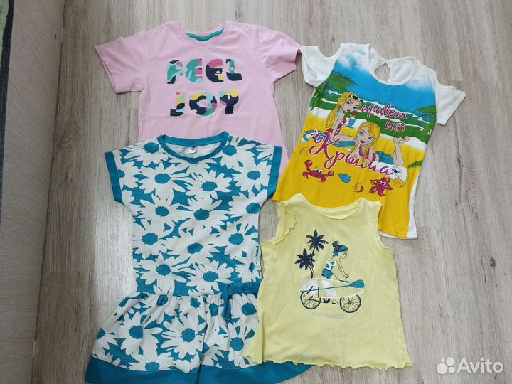 Футболки 3 шт+ платье, 110-116р