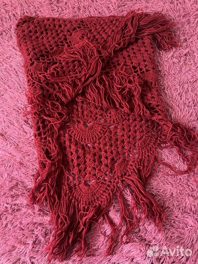 Платок шаль вязаный бордовый
