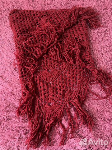 Платок шаль вязаный бордовый
