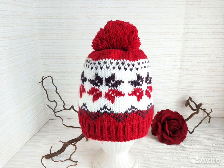 Шапка вязаная женская теплая с подкладом ONE size