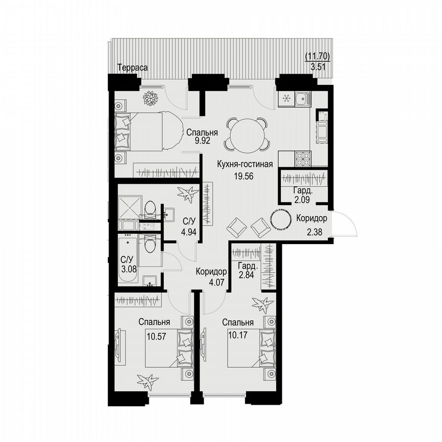 3-к. квартира, 73,1 м², 6/6 эт.