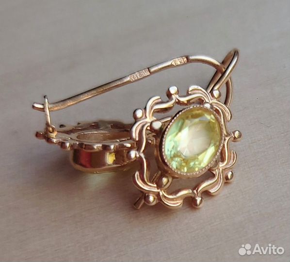 Золотые серьги СССР с цитринами