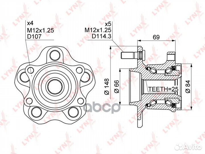 Ступица колеса зад прав/лев WH1356 lynxauto